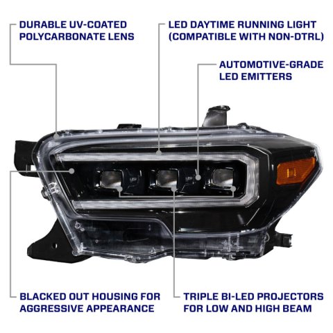 Form Lighting 2016-2023 Toyota Tacoma LED Projector Headlights with Selectable DRL (Pair) thumbnail 3
