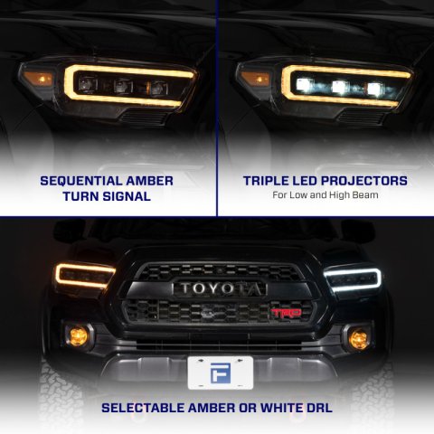 Form Lighting 2016-2023 Toyota Tacoma LED Projector Headlights with Selectable DRL (Pair) thumbnail 4