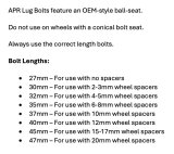 APR Lug Bolts - Use w/12mm Spacers - 40mm - Black (Set of 10) thumbnail 2