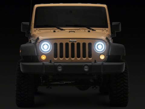 Raxiom 07-08 Jeep Wrangler JK Hi Output LED Headlights/Angel Eye DRL- Black Housing- Clear Lens thumbnail 3
