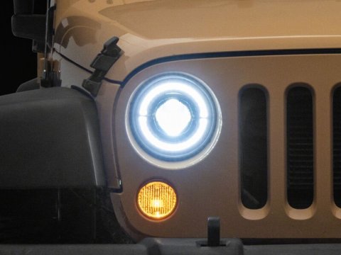 Raxiom 07-08 Jeep Wrangler JK Hi Output LED Headlights/Angel Eye DRL- Black Housing- Clear Lens thumbnail 9
