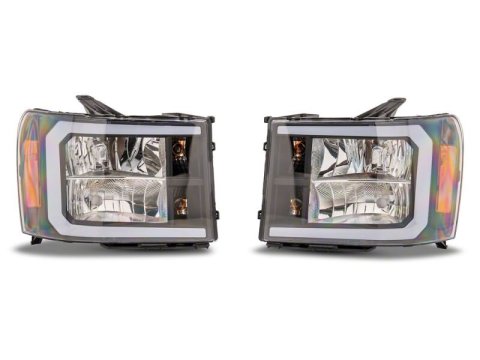 Raxiom 07-13 Chevrolet Sierra 1500 Axial Series Headlights/Seq LED Bar- Black- Clear Lens thumbnail 1