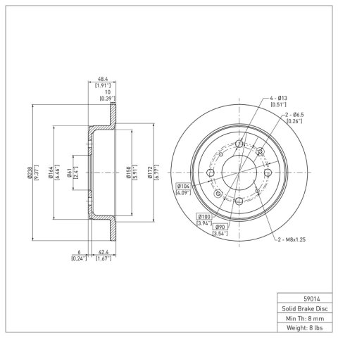 R1 1988-01 Honda Prelude Rear Brake Rotors (2x dfc600-59014, 2x dfc604-01004) thumbnail 5