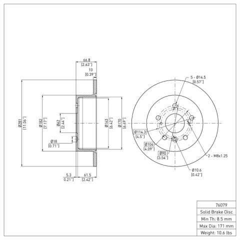 R1 07-12 Toyota Camry Rear Brake Rotors (2x dfc600-76079, 2x dfc604-01004) thumbnail 4