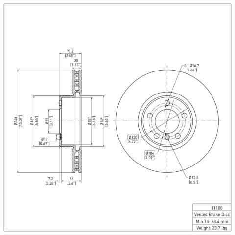 R1 12-20 BMW 328i Front & Rear Carbon Coated Brake Rotor Set w/Optimum OE Pads and Hardware (Bundled Kit) thumbnail 7