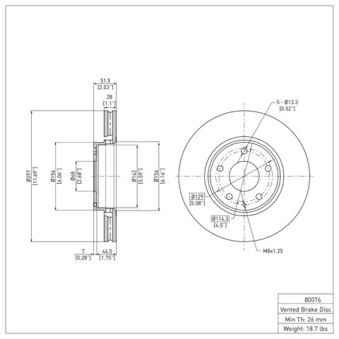 R1 16-25 Mazda CX-5 Front Brake Rotor Set w/Optimum OE Pads and Hardware (2x dfc600-80076, 1x rnc2551-1623-01) thumbnail 4