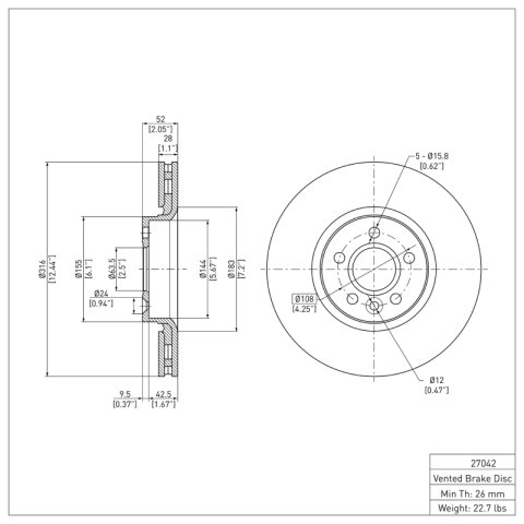 R1 08-15 Land Rover LR2 Front Brake Rotor Set w/Ceramic Pads and Hardware (2x dfc600-27042, 1x rnc2310-1241-01) thumbnail 2