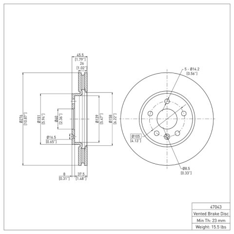 R1 11-17 Chevrolet Cruze Front Brake Rotor Set w/Ceramic Pads and Hardware (2x dfc600-47043, 1x rnc2310-1522-01) thumbnail 2