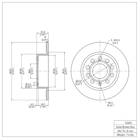R1 10-19 Audi A3 Rear Brake Rotor Set w/Ceramic Pads and Hardware (2x dfc600-74033, 1x rnc2310-0340-05) thumbnail 4