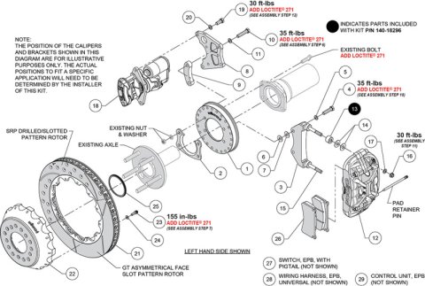 Wilwood New Big Ford XRS4R Rear EPB Big Brake Kit - 12.88in Drill & Slot Rotor - 2.50in Offset - Red