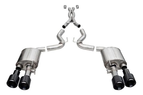 Corsa 20-22 Ford Mustang GT500 3.0in Dual Rear Exit Catback w/ Twin 5.0in Black Carbon Fiber Tips