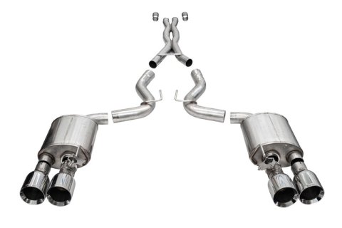 Corsa 20-22 Ford Mustang GT500 3.0in Dual Rear Exit Catback w/ Twin 5.0in Pol. Straight Cut Pro Tip
