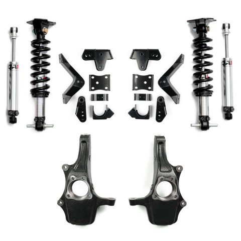 QA1 2019+ Chevrolet Silverado / GMC Sierra 1500 Double Adjustable 4/5in Lowering Kit w/ Spindles