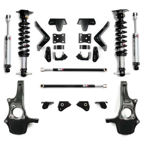 QA1 2019+ Chevrolet Silverado 1500 Double Adjustable 4/5in Lowering Kit w/ Spindles & Traction Bars