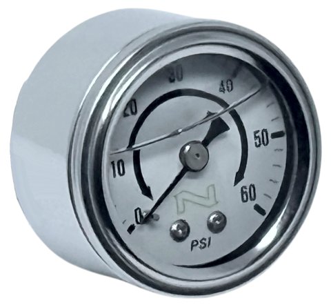 NAMZ NOS White Oil Pressure Gauge W/Chrome Cup/Liquid Filled 60-psi Gauge W/Male 1/8in Pipe-Thread