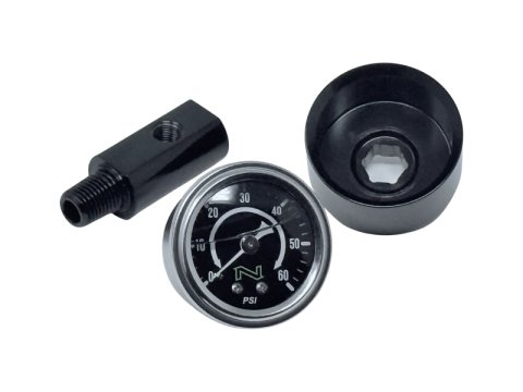 NAMZ HD Twin Cam/M8 NOS Blk Oil Pressure Gauge Kt Wht Face/Liquid Filled/Billet Aluminum Cup/Blk