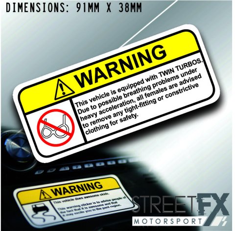 TWIN TURBO VISOR Warning Sticker Decal thumbnail 1