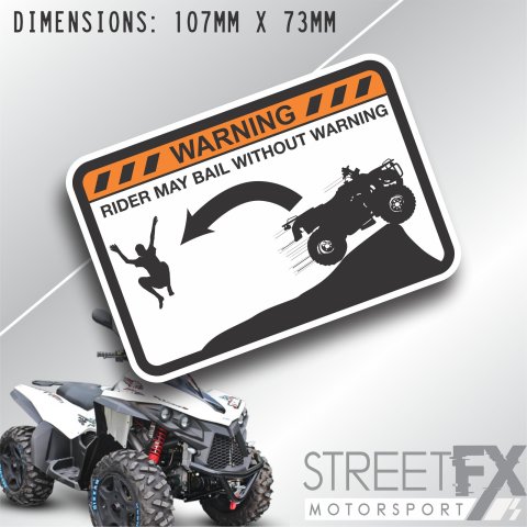 Rider may bail withour Warning Quad Bike Sticke decal 4x4 offroad Camping thumbnail 1