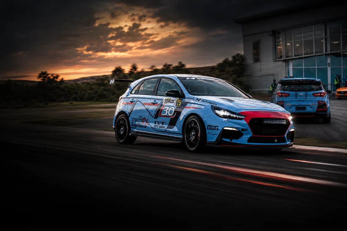 Performance car on a winding road